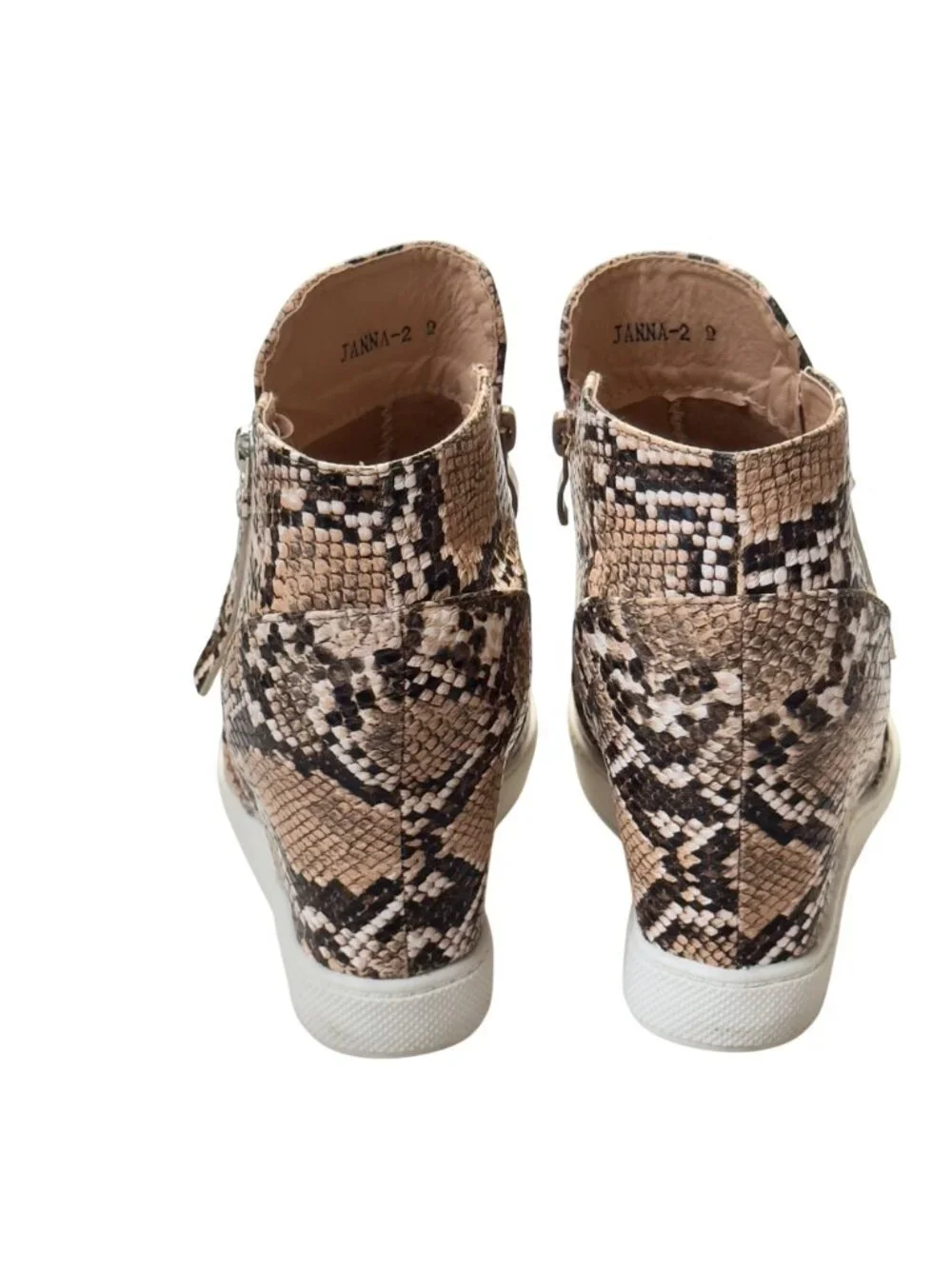 Snakeskin Print Wedge Ankle Boots With Side Zipper & Rubber Sole